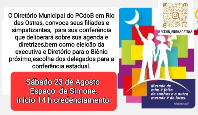 Convocatória para conferência municipal do PCdoB em Rio das Ostras